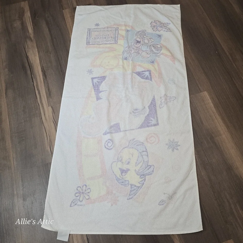 The Little Mermaid Beach Towel Vintage 90s Disney Ariel Flounder Sabastian New*